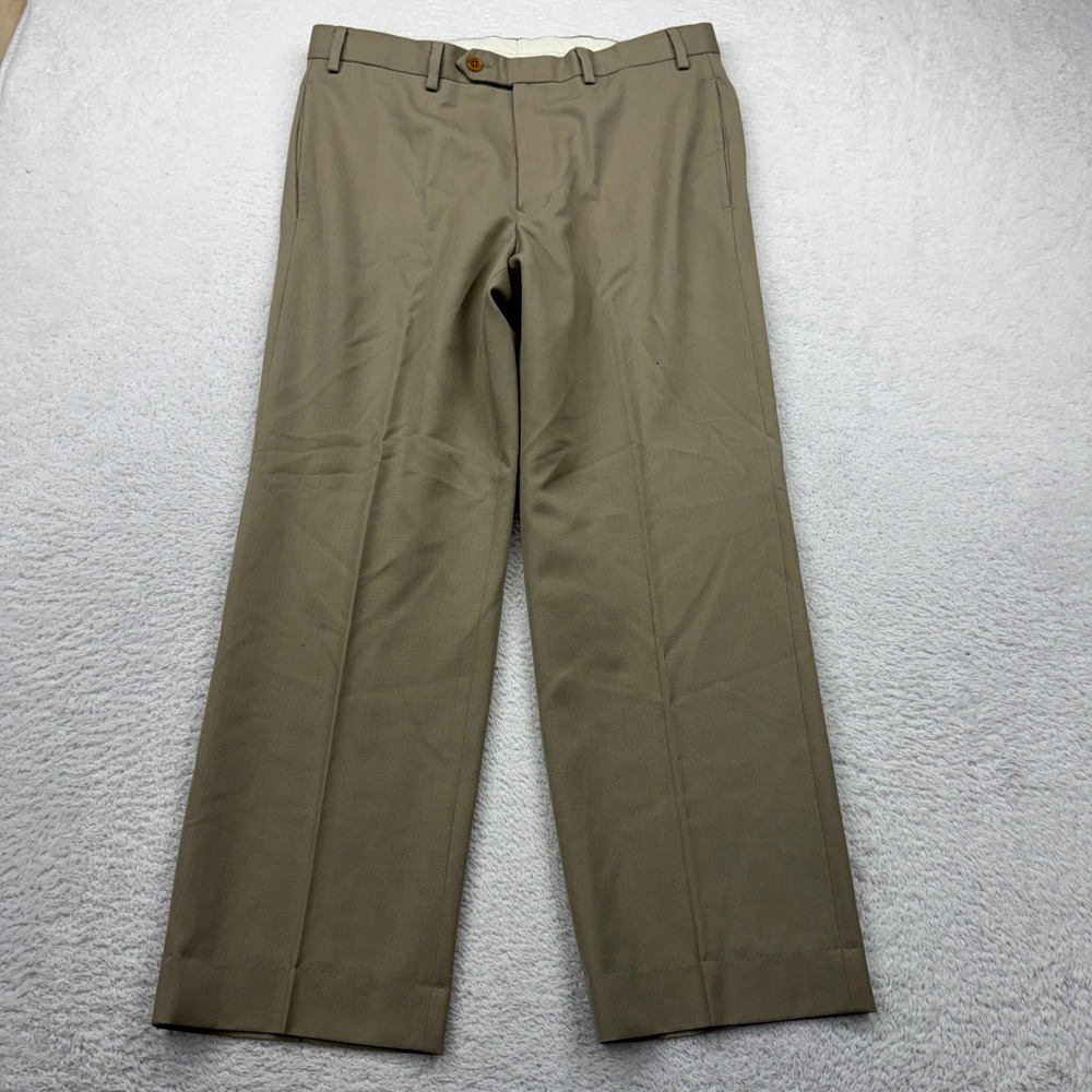 Brooks Brothers 346 Madison Fit Mens Khaki Wool Blend Dress Pants 34x30 *